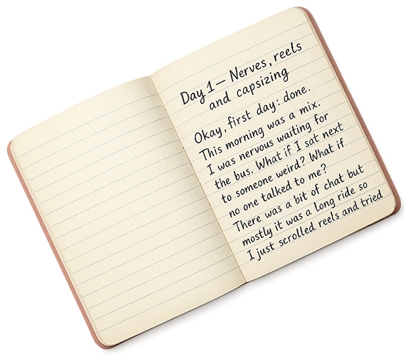 Image of handwritten diary with the opening words from day 1 entry